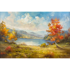 Tableau Paysage d'Automne au Bord du Lac, art mural décoration nature