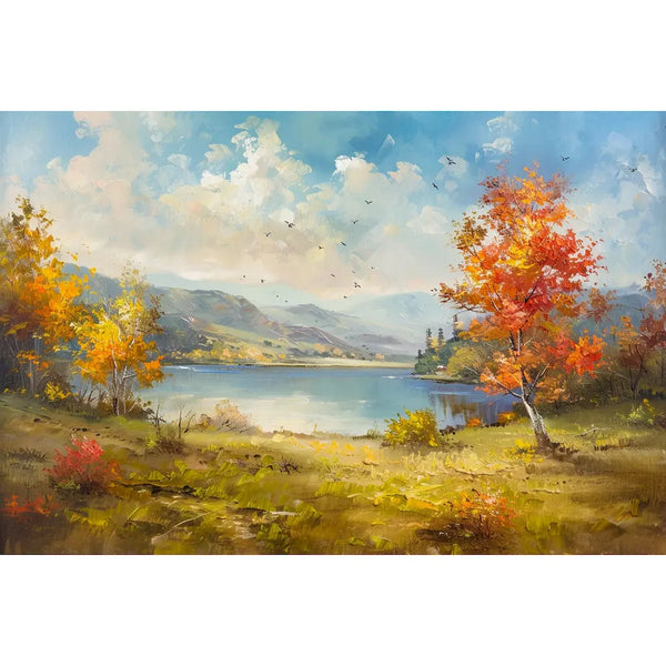 Tableau Paysage d'Automne au Bord du Lac, art mural décoration nature