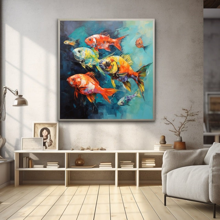 Tableau Peinture à l'Huile Moderne Poisson, art mural décoration nature
