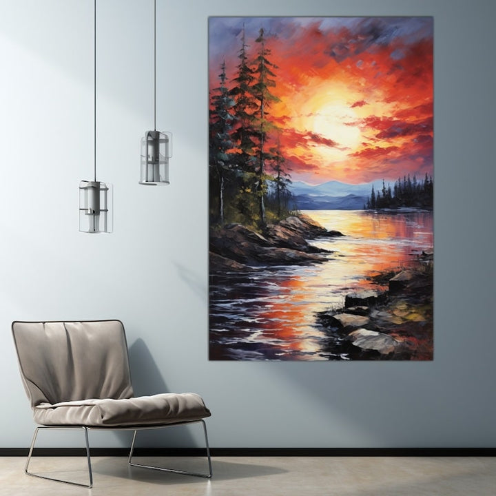 Tableau Peinture Acrylique Coucher de Soleil, art mural décoration nature
