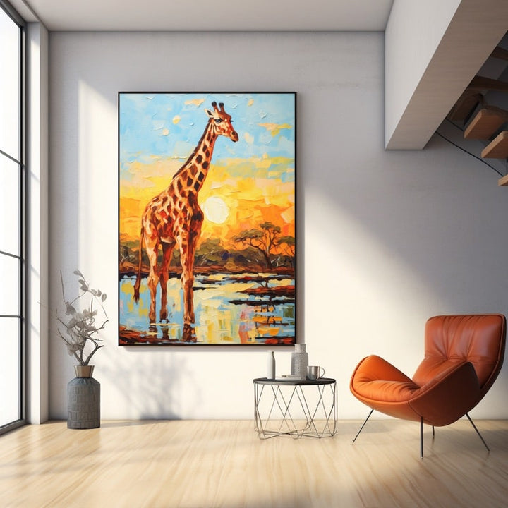 Tableau Peinture Acrylique Girafe, art mural décoration nature