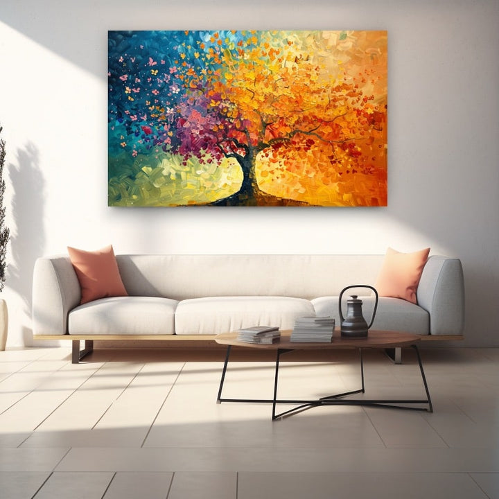 Tableau Peinture Arbre Multicolore, art mural décoration nature