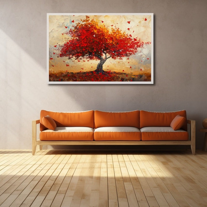 Tableau Peinture Arbre Rouge, art mural décoration nature