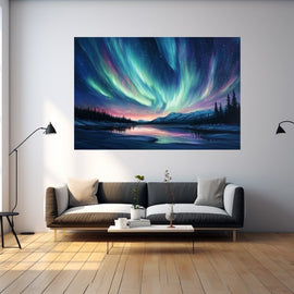 Tableau Peinture Aurore Boréale, art mural décoration nature