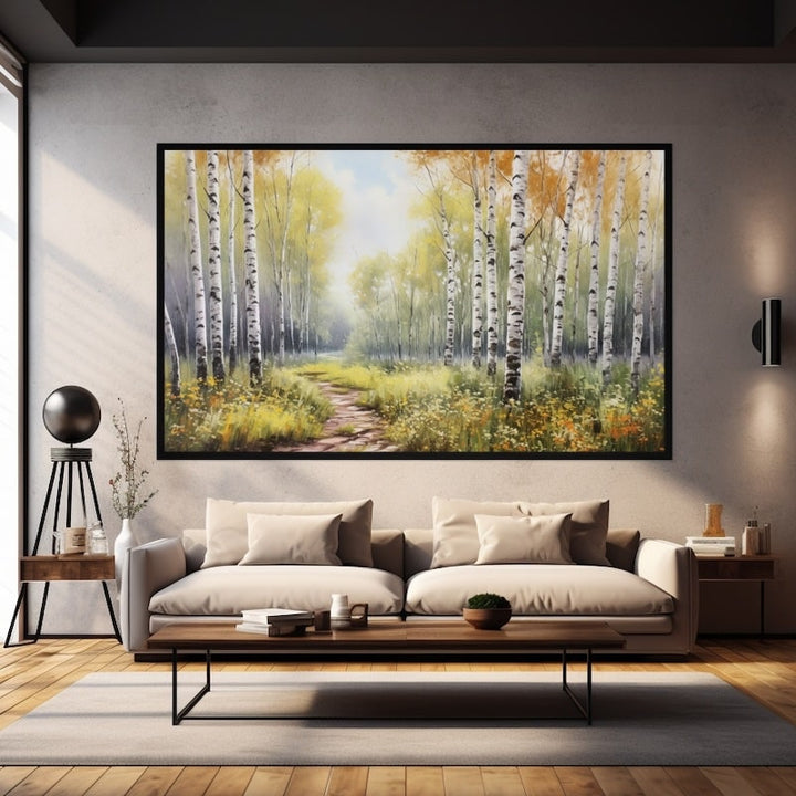 Tableau Peinture avec des Bouleaux, art mural décoration nature
