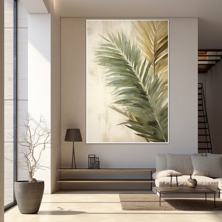 Tableau Peinture avec Feuille Palmier, art mural décoration nature