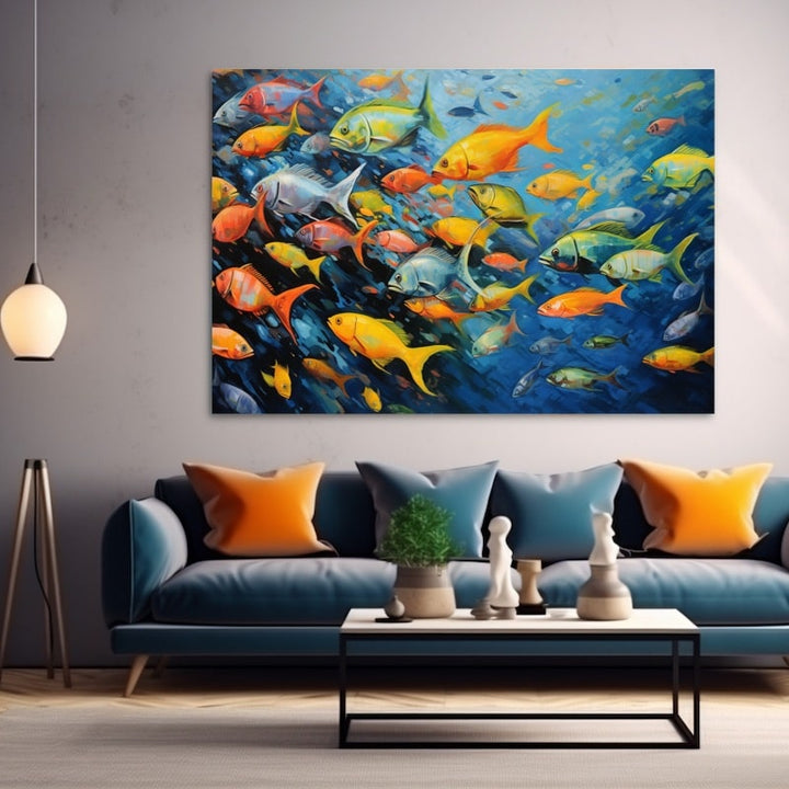Tableau Peinture avec Poissons, art mural décoration nature