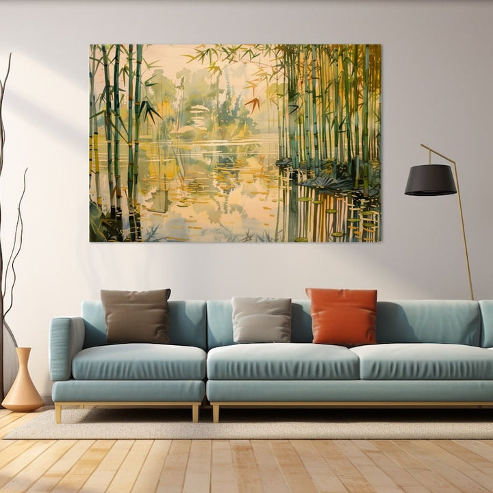 Tableau Peinture Bambou, art mural décoration nature