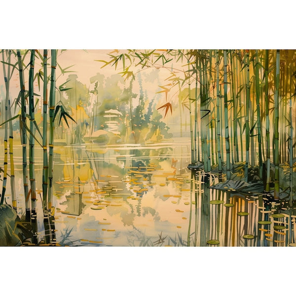 Tableau Peinture Bambou, art mural décoration nature