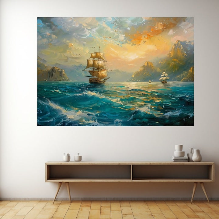 Tableau Bateaux dans la Crique, art mural décoration nature