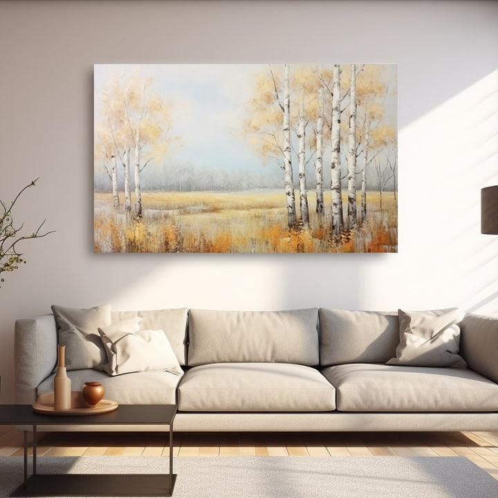 Tableau Bosquet de Bouleaux en Automne, art mural décoration nature