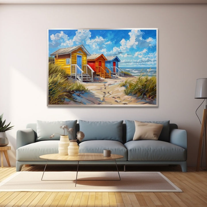 Tableau Peinture Cabine de Plage, art mural décoration nature