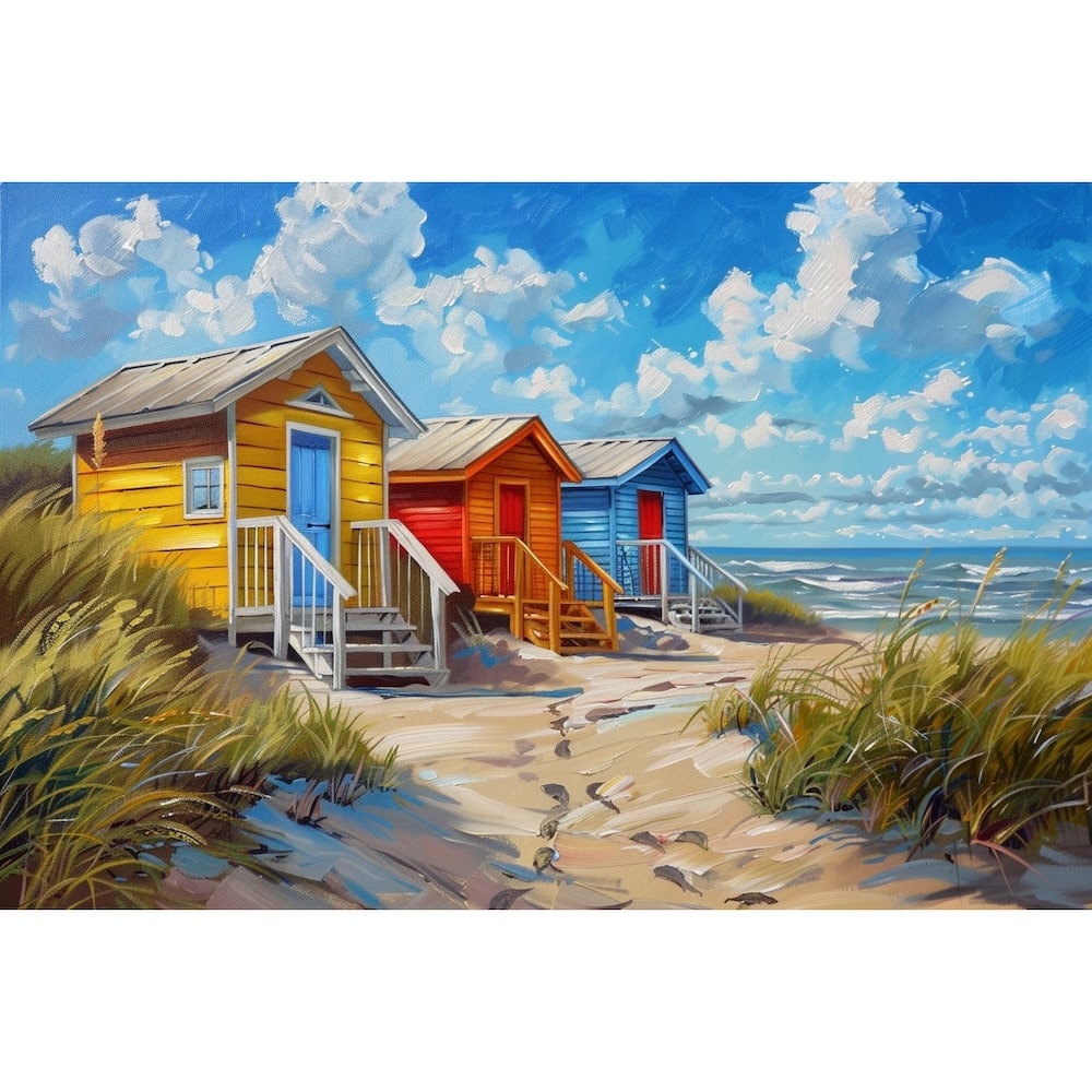 Tableau Peinture Cabine de Plage, art mural décoration nature