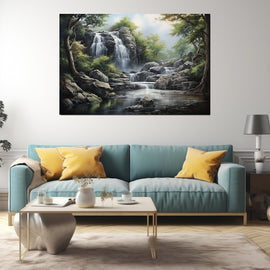 Tableau Peinture Cascade D'Eau, art mural décoration nature