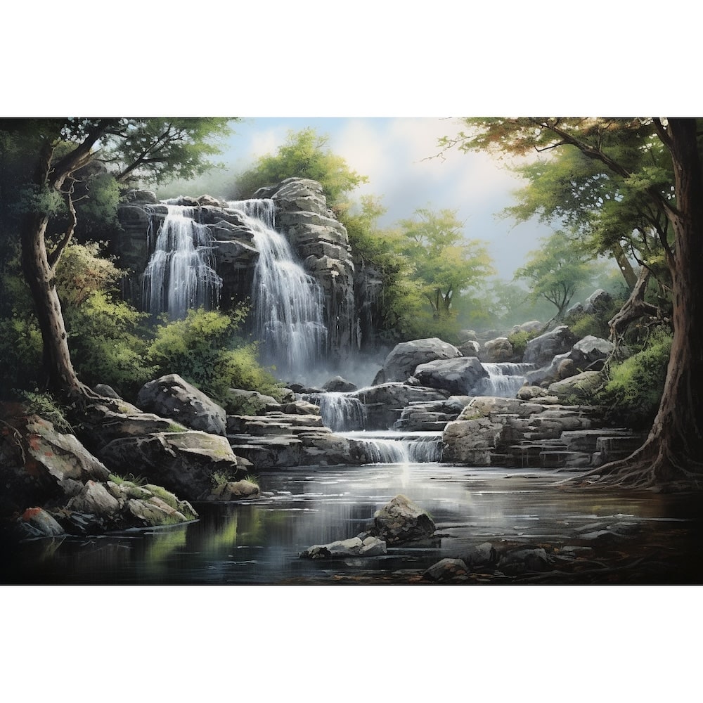 Tableau Peinture Cascade D'Eau, art mural décoration nature
