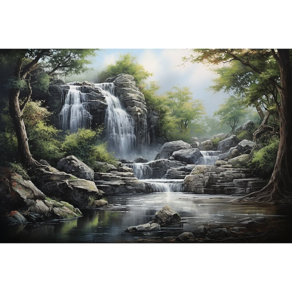 Tableau Peinture Cascade D'Eau, art mural décoration nature
