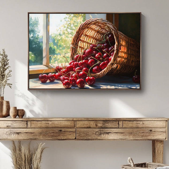 Tableau Peinture Cerises, art mural décoration nature