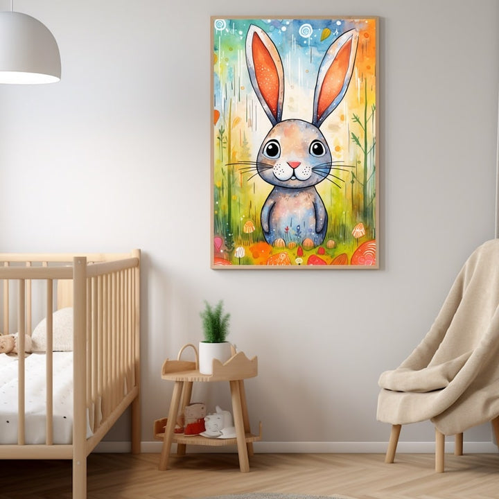 Tableau Peinture Chambre Bébé Lapin Couleur, art mural décoration nature