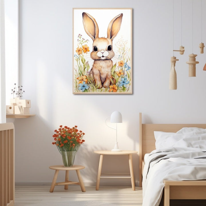Tableau Peinture Chambre Bébé Lapin, art mural décoration nature