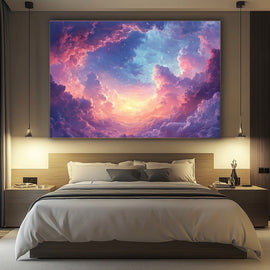 Tableau Ciel de Nuages Roses au Soleil Levant, art mural décoration nature