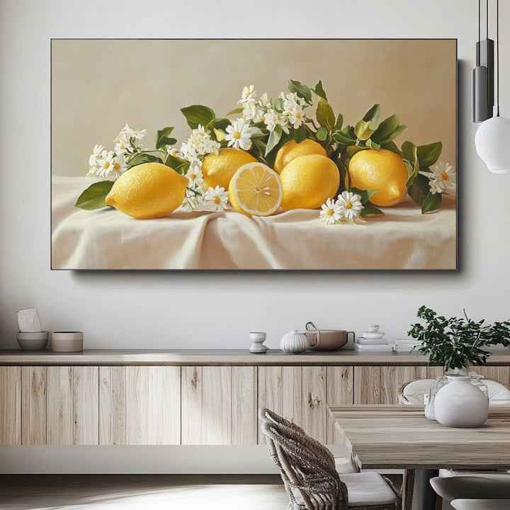 Tableau Peinture Citron, art mural décoration nature