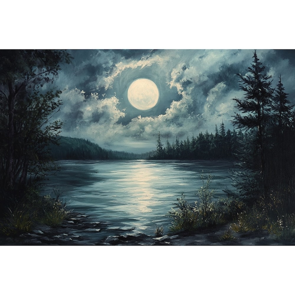 Tableau Peinture Clair de Lune, art mural décoration nature
