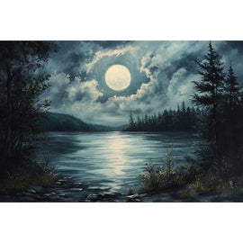 Tableau Peinture Clair de Lune, art mural décoration nature