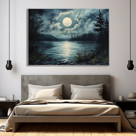 Tableau Peinture Clair de Lune, art mural décoration nature
