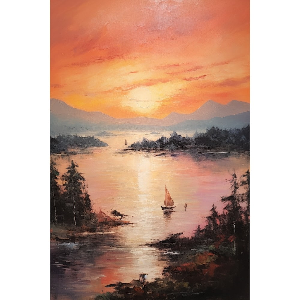 Tableau Coucher de Soleil sur le Fjord aux Sapins, art mural décoration nature