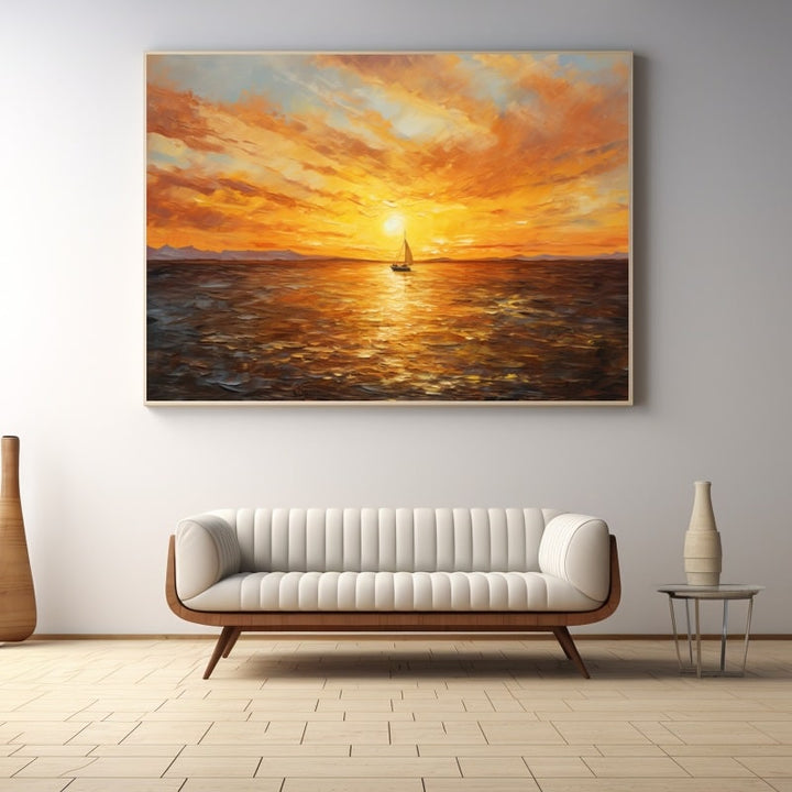 Tableau Voilier au Coucher de Soleil sur la Mer, art mural décoration nature