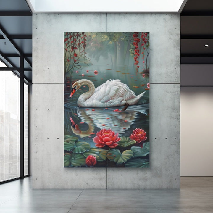 Tableau Peinture Cygne, art mural décoration nature