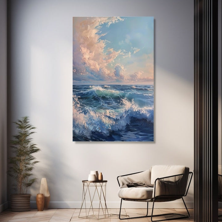 Tableau Vague Déferlante sur la Mer Turquoise, art mural décoration nature