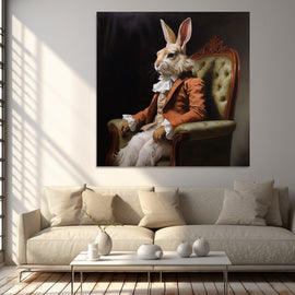 Tableau Peinture de Lapin en Costume, art mural décoration nature