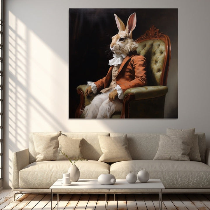 Tableau Peinture de Lapin en Costume, art mural décoration nature
