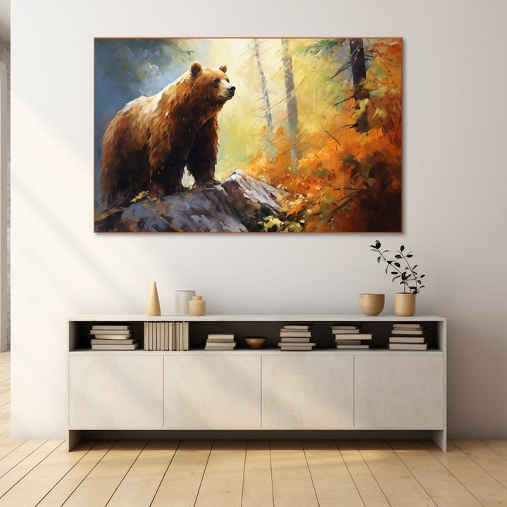 Tableau Peinture Enfant Ours, art mural décoration nature