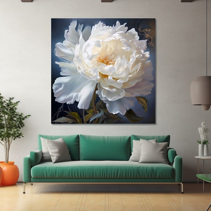 Tableau Peinture Fleur Pivoine Blanche