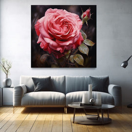Tableau Peinture Fleur Rose, art mural décoration nature