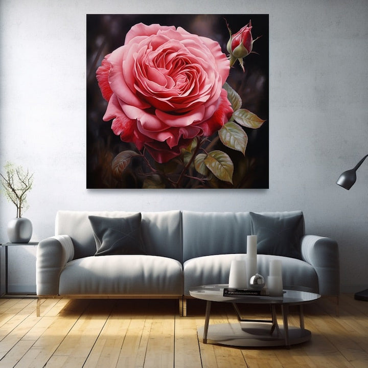 Tableau Peinture Fleur Rose, art mural décoration nature