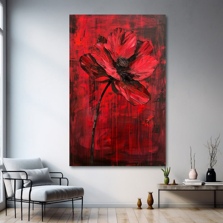 Tableau Peinture Fleur Rouge