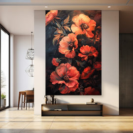 Tableau Peinture de Coquelicots sur Fond Sombre, art mural décoration nature
