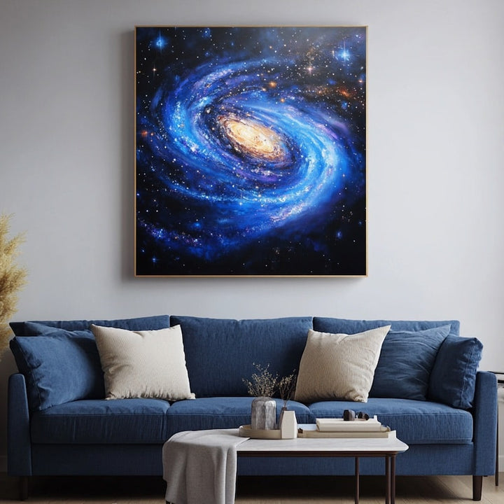 Tableau Galaxie Spirale Bleue - Bras Stellaires Cosmiques, art mural décoration nature