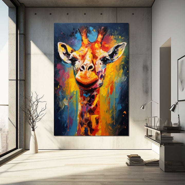 Tableau Peinture Girafe Colorée, art mural décoration nature