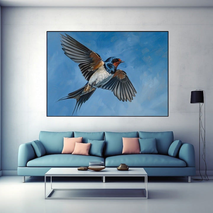 Tableau Peinture Hirondelle, art mural décoration nature