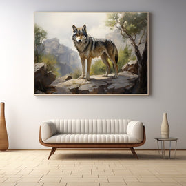 Tableau Peinture Huile Loup, art mural décoration nature