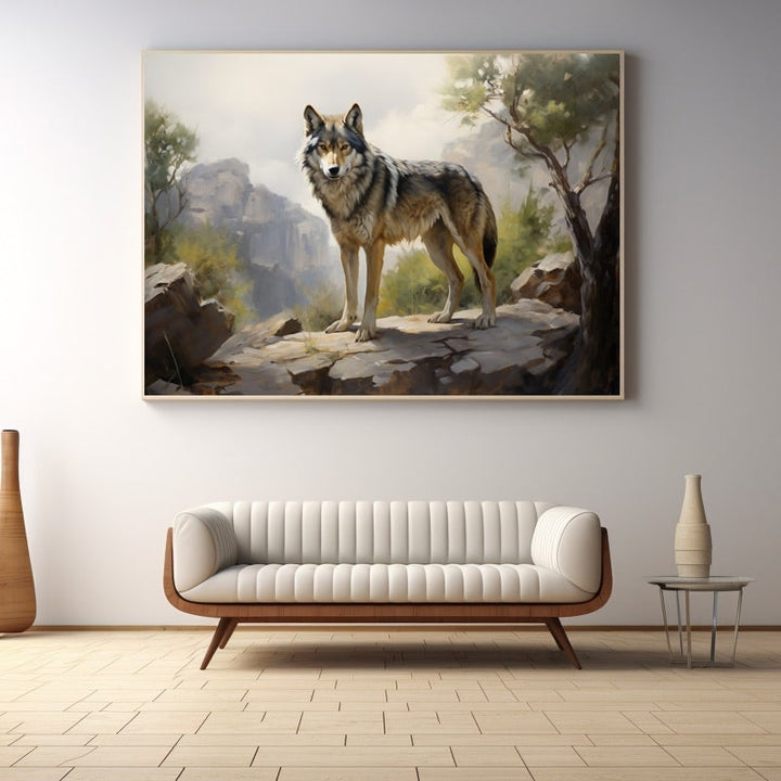 Tableau Peinture Huile Loup, art mural décoration nature