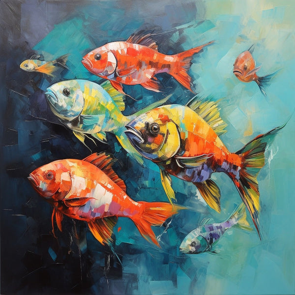 Tableau Peinture à l'Huile Moderne Poisson, art mural décoration nature