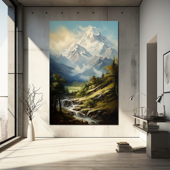 Tableau Peinture Huile Montagne, art mural décoration nature