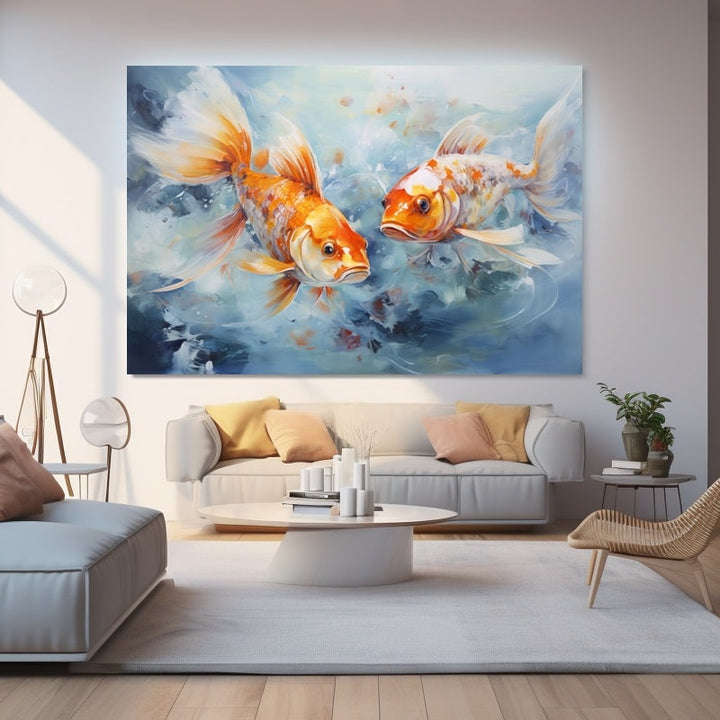 Tableau Peinture Huile sur Toile Poissons, art mural décoration nature