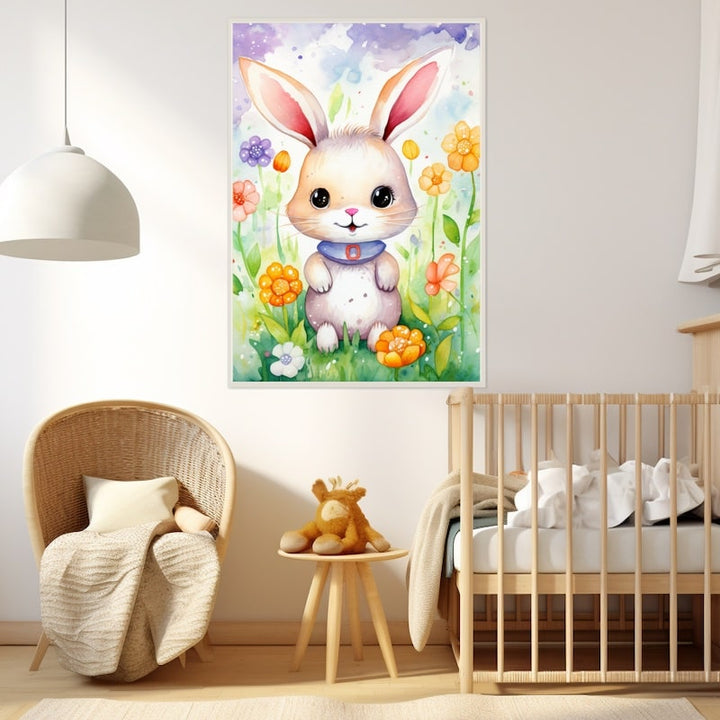 Tableau Peinture Lapin Joyeux, art mural décoration nature