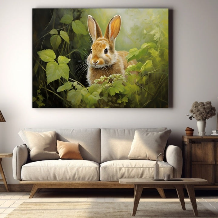 Tableau Peinture Lapin, art mural décoration nature